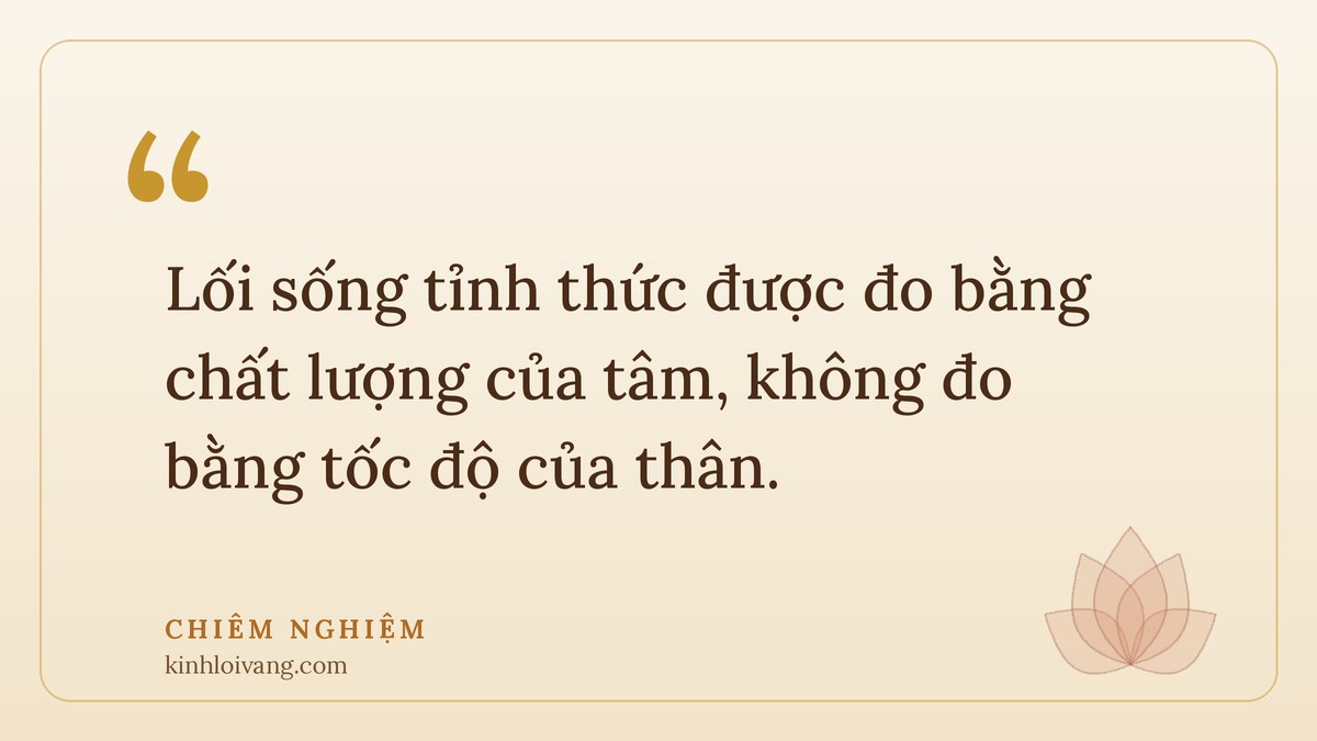 lối sống tỉnh thức - Chiêm nghiệm: Lối sống tỉnh thức được đo bằng chất lượng của tâm, không đo bằng tốc độ của thân.